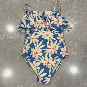 Raisins Blue Cream Pink Floral Kids One Piece Swimsuit NWOT